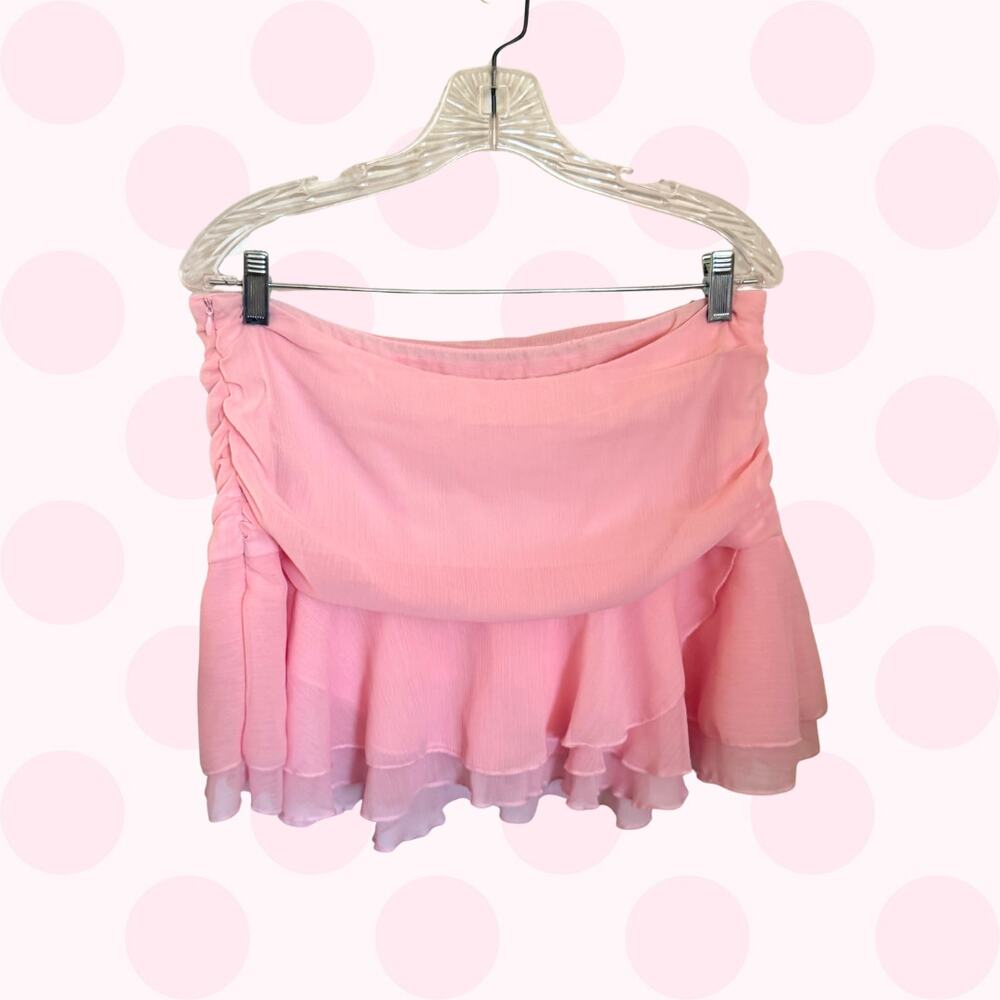 Pink Ruched Ruffle Mini Skort Size Large